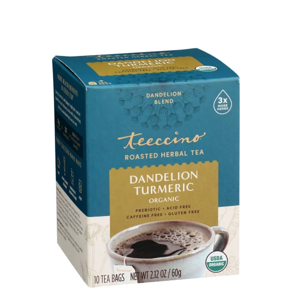 Teeccino DandelionTurmeric 10ctTBC FrontAngle