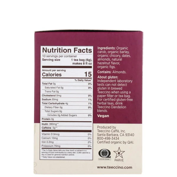 Teeccino Hazelnut 10ctTBC Nutrition